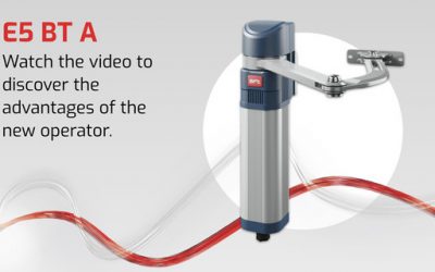 E5, the new Bft electromechanical swing gate operator for pedestrian and vehicular traffic.